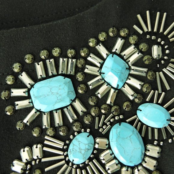 Tory Burch dress XS black turquoise blue embellished logo zip elegant classy - Picture 6 of 10